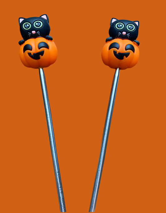 Black Cat/Pumpkin stitch stoppers | needle toppers