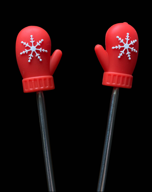 Red Snowflake Mitten stitch stoppers | needle toppers